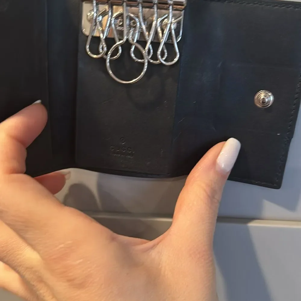 Gucci Brown and Black Key Card Holder with Signature Monogram